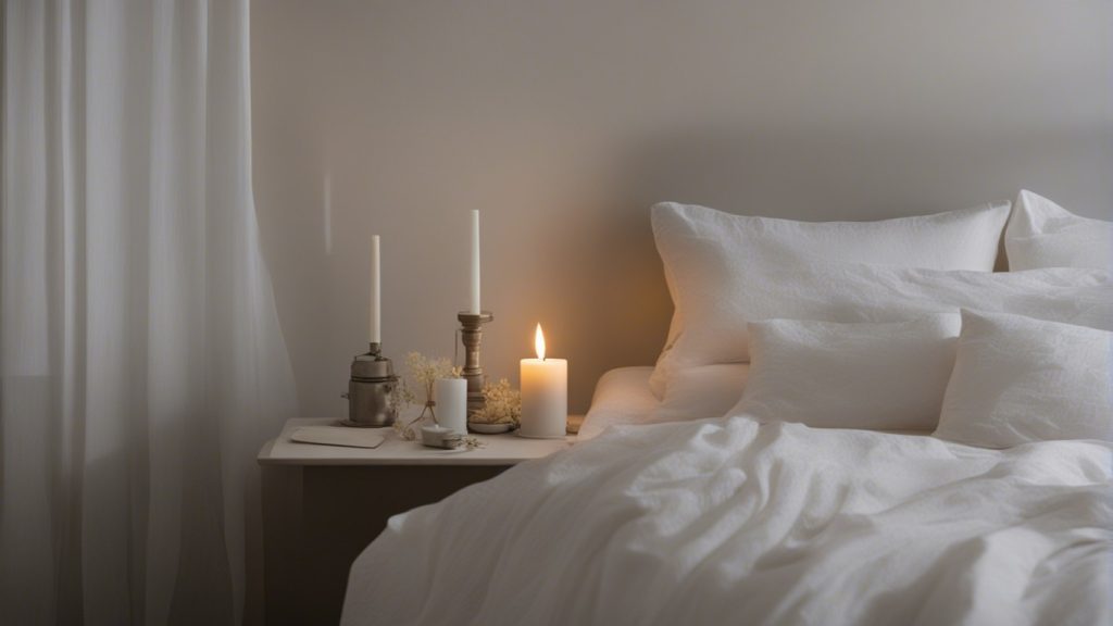 Camera da letto con illuminazione soft e candela profumata